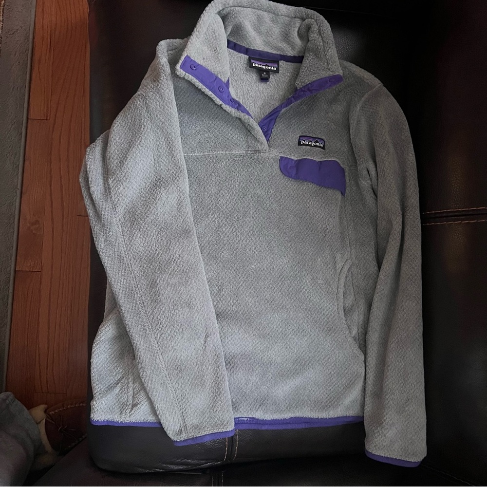 Patagonia Gray and Purple Fleece Pullover